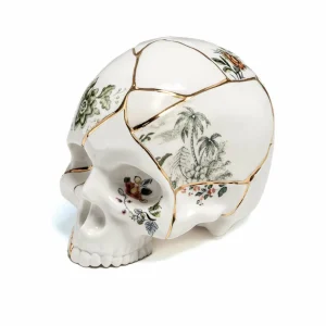 SELETTI Sculpture Kintsugi Skull, blanc, porcelaine, or^ Meubles & Aménagements