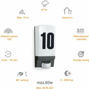 STEINEL L 1 numéro de maison à capteur noir^ Appliques D'Extérieur Avec Détecteur
