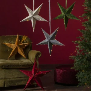 STAR TRADING Étoile déco Velvet guirlande LED Dew Drop rouge^ Lumière De Noël
