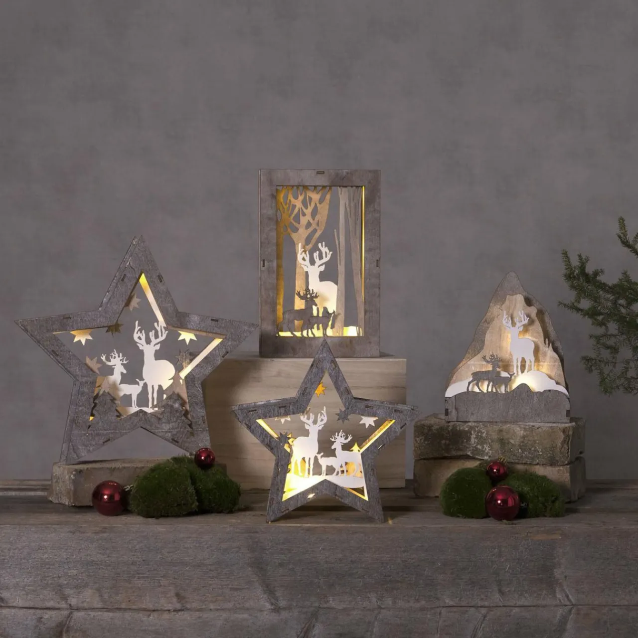 STAR TRADING Étoile décorative LED Faune en bois, hauteur 24 cm^ Lumière De Noël