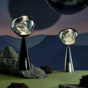 Tom Dixon Lampe de table LED rechargeable Melt Portable, argent, 28,5 cm^ Lampes Décoratives