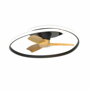 Mantra Iluminación Ventilateur de plafond LED Ocean noir/bois DC silencieux Ø 78 cm CCT^ Ventilateurs