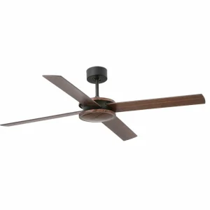 FARO BARCELONA Ventilateur de plafond Polea, bois foncé/noir^ Ventilateurs
