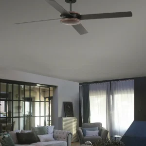 FARO BARCELONA Ventilateur de plafond Polea, bois foncé/noir^ Ventilateurs