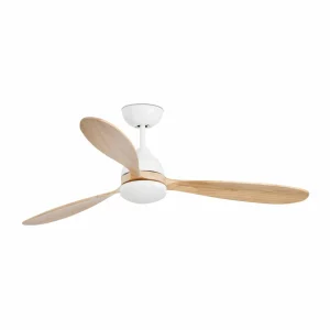 FARO BARCELONA Ventilateur de plafond Poros LED blanc/bois clair^ Ventilateurs