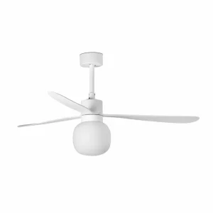 FARO BARCELONA Ventilateur plafond Amelia Ball, lampe LED, blanc^ Ventilateurs