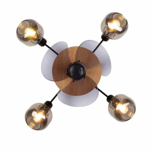 Näve Ventilateur plafond Fumoso 4 lampes verre fumé E14^ Ventilateurs