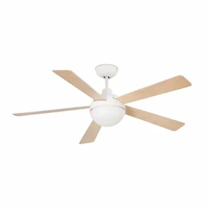 FARO BARCELONA Ventilateur plafond Izaro lampe LED, blanc/érable^ Ventilateurs