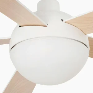 FARO BARCELONA Ventilateur plafond Izaro lampe LED, blanc/érable^ Ventilateurs