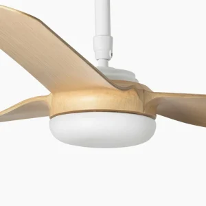 FARO BARCELONA Ventilateur plafond Point M, DC, blanc/bois clair^ Ventilateurs