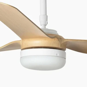 FARO BARCELONA Ventilateur Point M, DC, LED blanc/bois clair^ Ventilateurs