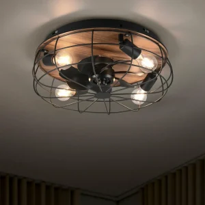 Reality Leuchten Ventilateur Trondheim, télécommande, 4xE27, bois^ Ventilateurs